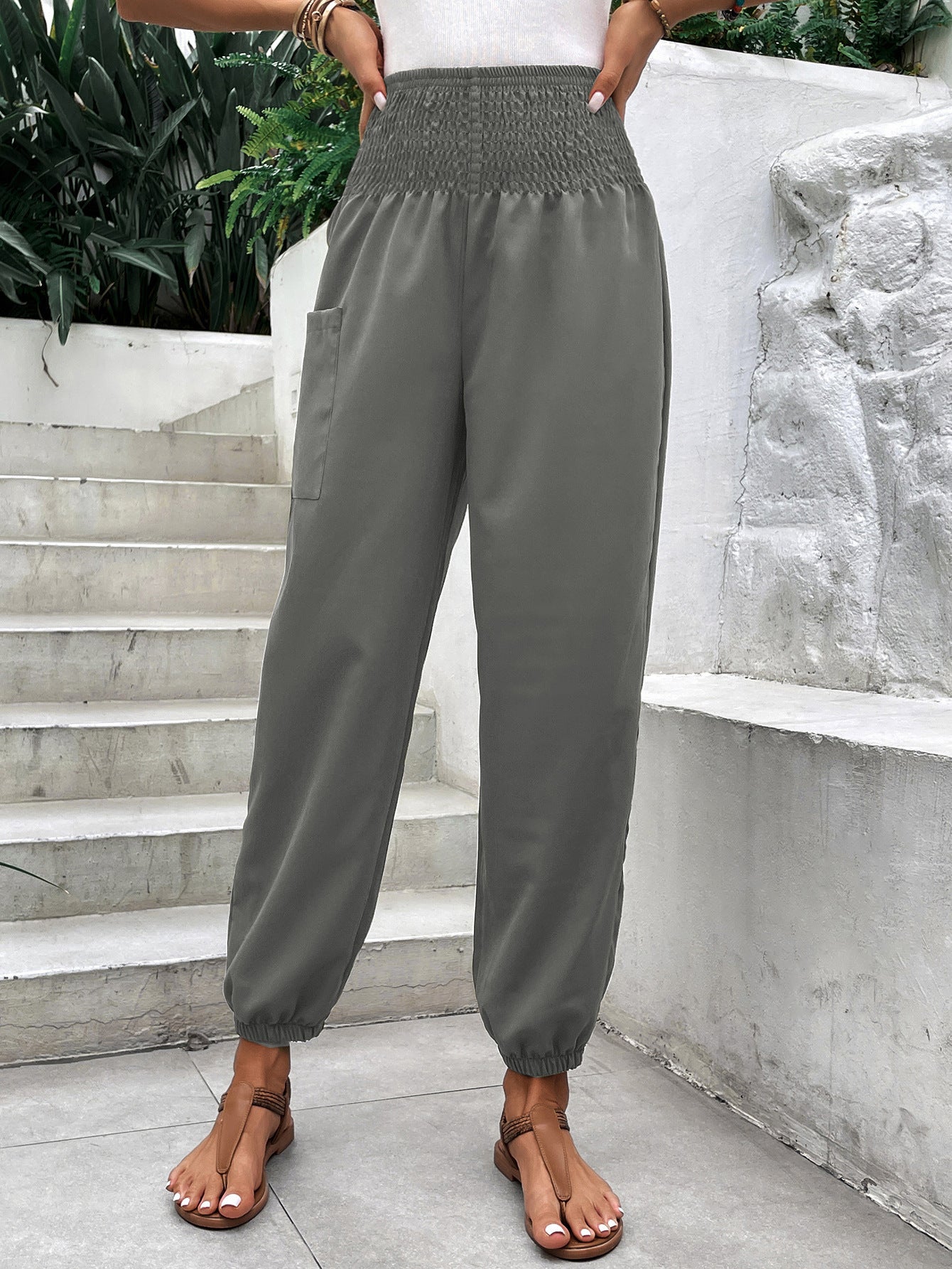 Casual Elastic Wide Leg Slacks