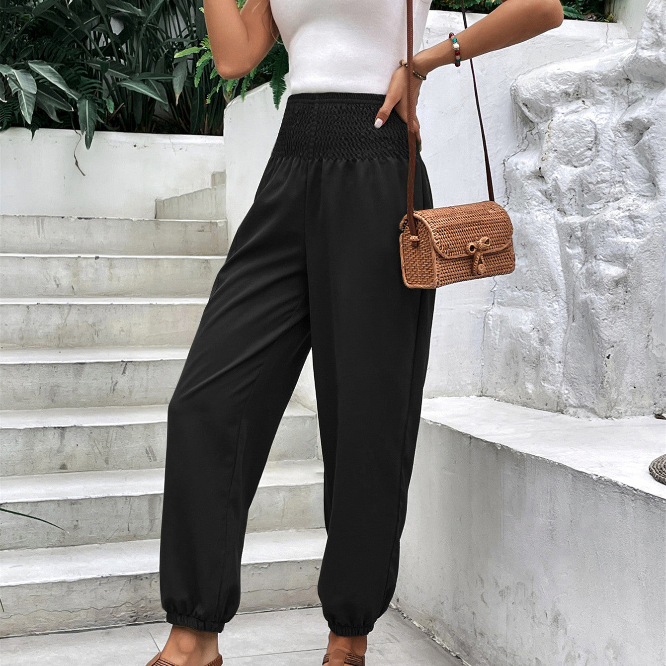 Casual Elastic Wide Leg Slacks